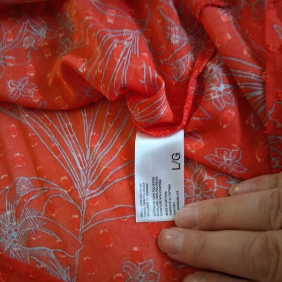 Alfred Sung Women's Size L Poppy Red Floral Ruffle Peasant Sheer Sleeveless Top - Picture 5 of 9